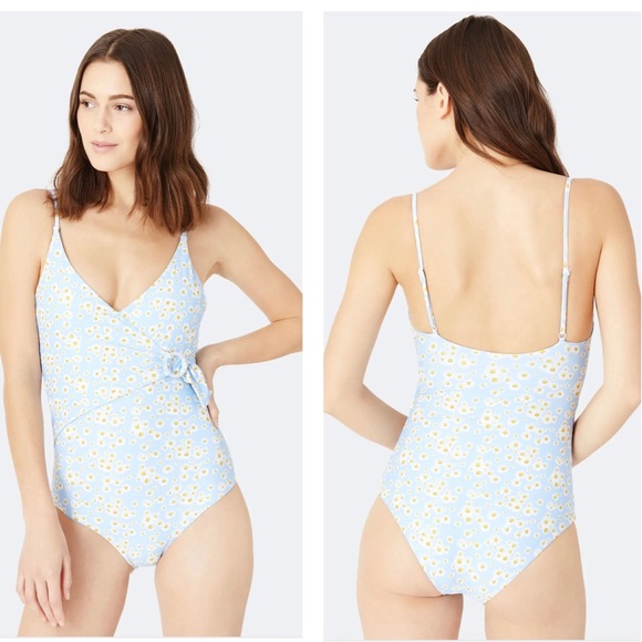 Onia Blue Bell Daisies Lila Wrap Tie One Piece Swimsuit Size Medium